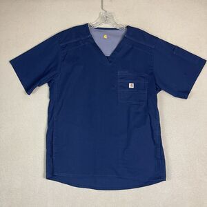 Carhartt Scrub Top Mens Medium Blue Rugged‎ Flex Ripstop Chest Pocket Split Hem